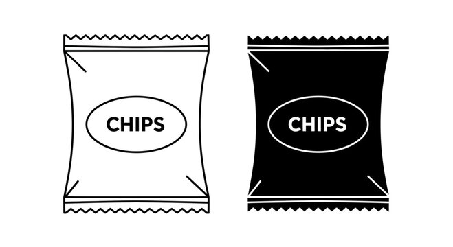 Chips Packet Icon Set &ndash; Snack Food Packaging Outline Solid Symbols