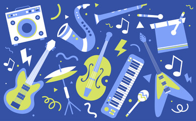 Colorful Music Festival Background with Musical Instruments Vector