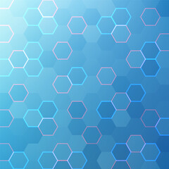 Futuristic blue gradient background featuring glowing hexagonal grid pattern with vibrant pink and neon blue for high tech digital aesthetic and cyber network