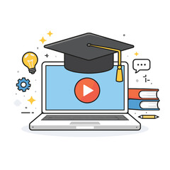 Online education concept with graduation cap and laptop