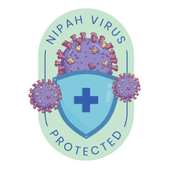 Nipah Virus Infection Warning Badge - Pathogen Illustration with Prohibited Symbol for Public Health Awareness
