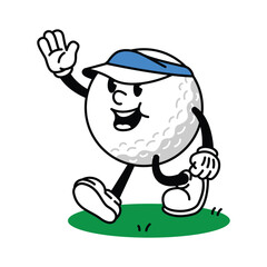 Naklejka premium Cartoon Golf Ball Character Walking Happily.