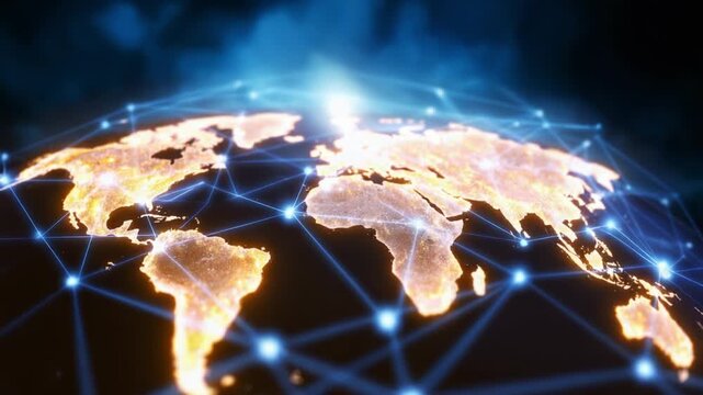 A Stunning Visualization of Earth from Space, Featuring an Intricate Network of Illuminated Connections Across Continents, Highlighting the Interconnectedness of Our Global Community