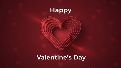 A red heart graphic with Happy Valentine's Day text on a romantic background