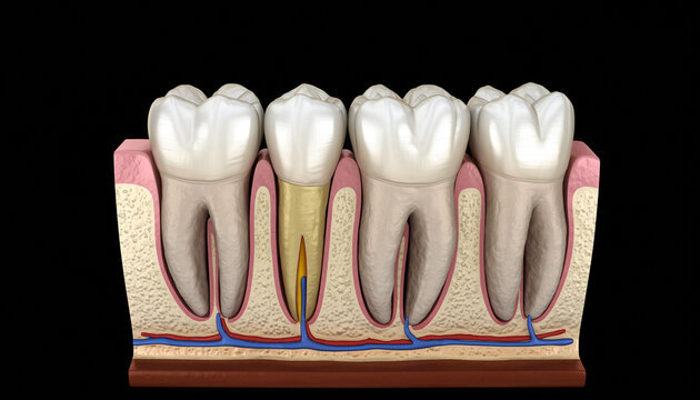 The Premolar Transition. The jaw showing the difference between a smaller, single-rooted primary molar and the larger, typically two-rooted succedaneous permanent premolar growing underneath. .
