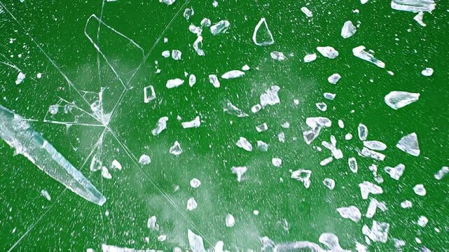 Breaking Glass Shattering on Green Screen Background