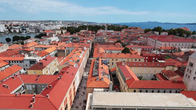 Panoramic view of Roman Forum from the Bell Tower of St. Anastasia Cathedral in Zadar, Croatia. High quality 4k footage