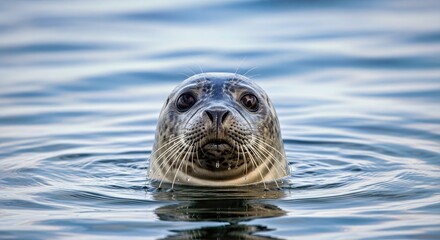 Obraz premium Playful Harbor Seal Close up Emerging From Ocean Waters