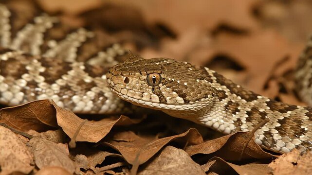 Horned Viper Close Up Flicking Tongue in Natural Habitat