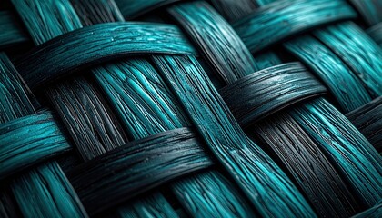 Teal and black woven texture, close-up