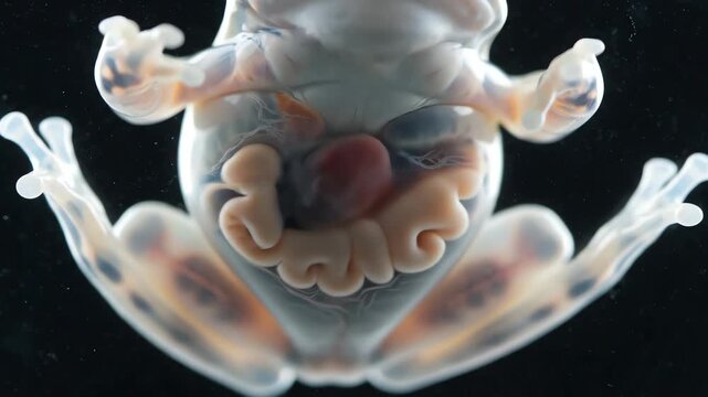 Glass Frog Showing Transparent Skin and Internal Organs