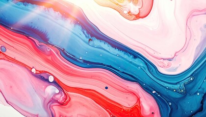 Abstract fluid art with swirling pink, blue, and red textures