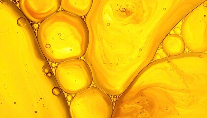 Golden, liquid swirls and bubbles form abstract, organic patterns