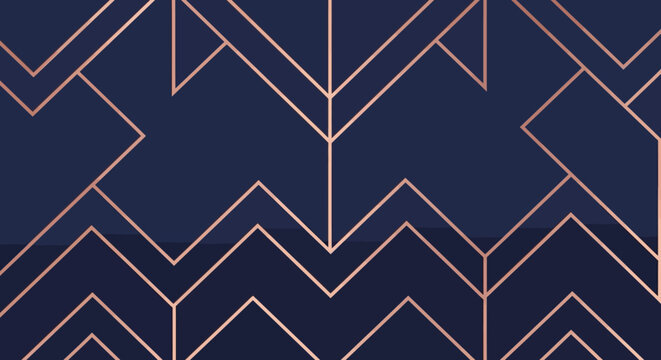 Geometric rose gold and navy blue pattern with modern zigzag lines