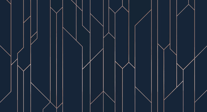 Geometric art deco gold lines on dark background for elegant wall design