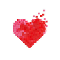 Obraz premium Pixel Heart Dissolving into Digital Pixels, Isolated PNG