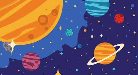 Colorful Planets, Stars and Galaxies in Outer Space - Cosmic Background © Ahda