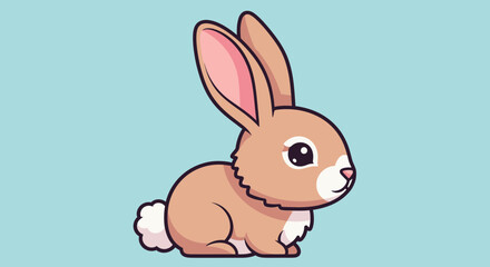 Obraz premium Cute cartoon bunny rabbit, profile view, light blue background, simple illustration