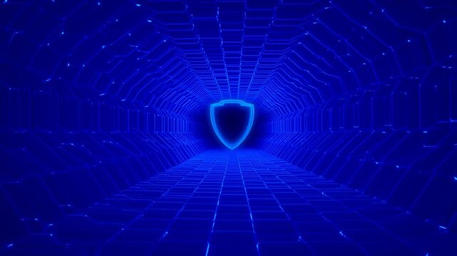 Abstract blue futuristic binary code technology background with glowing digital waves and light energy lines