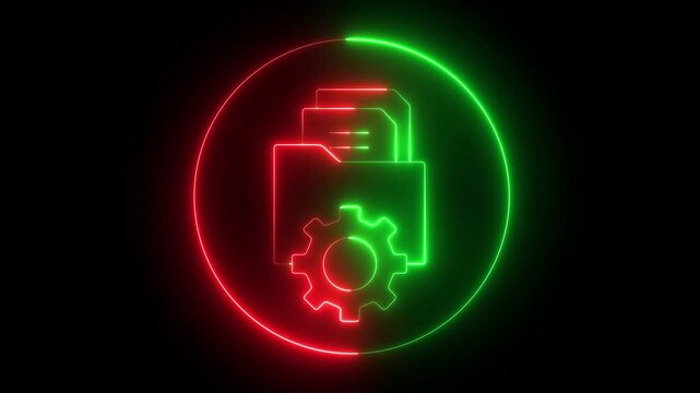 glowing neon Data management icon animation. file handling or data file documentation and customization setting symbol set. Suitable for technology, cloud computing, data management concepts designs.