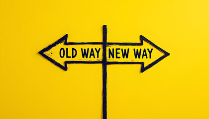 Choice of a way, old road or new way, template landing page form for web design and text placement, vector illustration black line arrows forward or backward