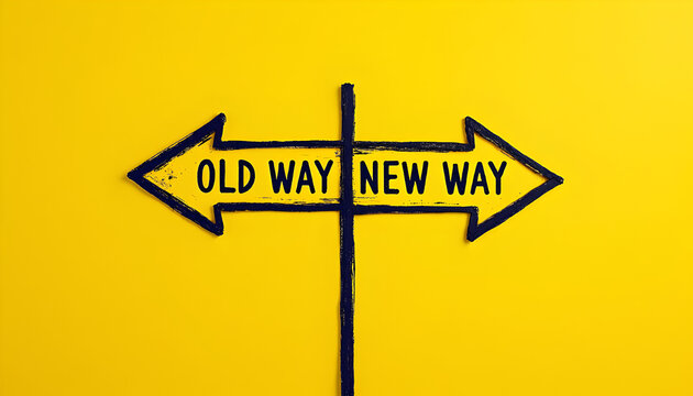 Choice of a way, old road or new way, template landing page form for web design and text placement, vector illustration black line arrows forward or backward