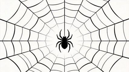 Spider silhouette on geometric web,minimal black and white design,nature pattern,fear and mystery symbolism,halloween concept or abstract animal illustration