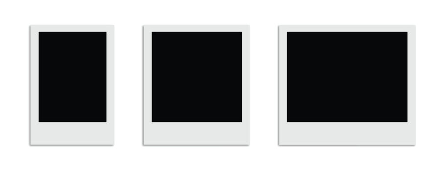 Empty white photo frame. Realistic photo card frame mockup set. Clean vector design for stock usage.