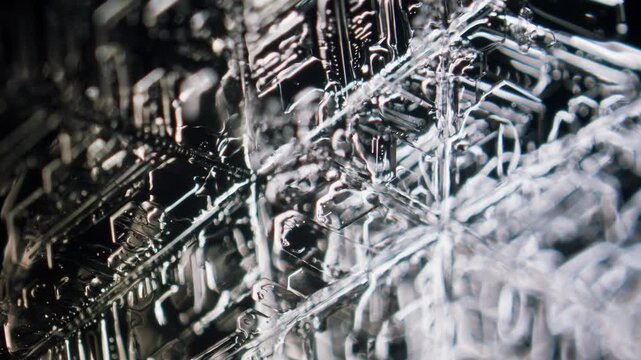 Snowflake crystals under microscope dark field