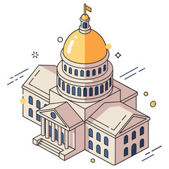 Fototapeta premium Isometric illustration of government building with golden dome and columns
