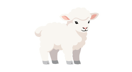 Fototapeta premium Cute cartoon lamb, little sheep standing on white background, vector illustration