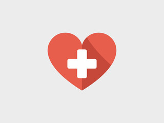 Obraz premium Red heart with white cross symbol representing healthcare medical aid and wellness concept illustration for cardiology and emergency services digital graphic clean modern design for healthcare industr