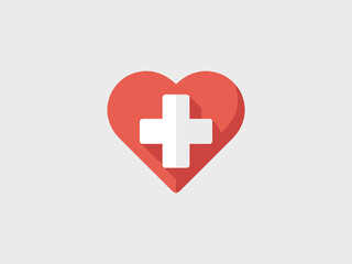 Obraz premium Red heart with white cross symbol representing healthcare medical cardiology wellness and life insurance concept flat design illustration for healthcare industry and wellness campaigns