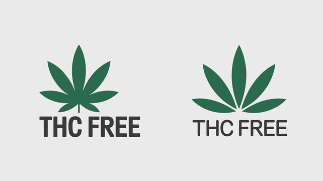 THC Free logo symbol with green cannabis leaf icon representing safe purity and natural ingredients for health wellness products and pharmaceuticals in a clean minimalist design for medical or recreat