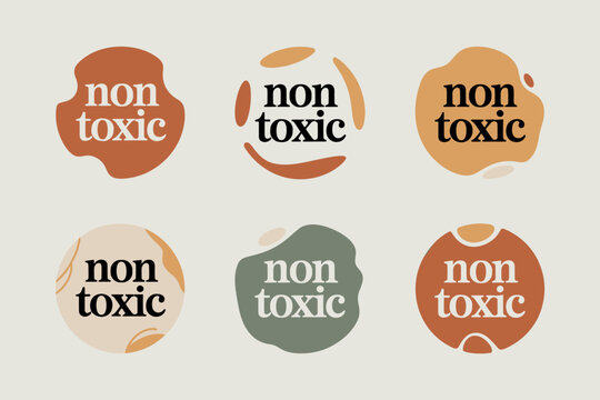 Non toxic labels set organic safe product certification eco friendly stamp minimalist design gentle safe chemical free assurance for natural cosmetics and skincare brands clean beauty assurance icons