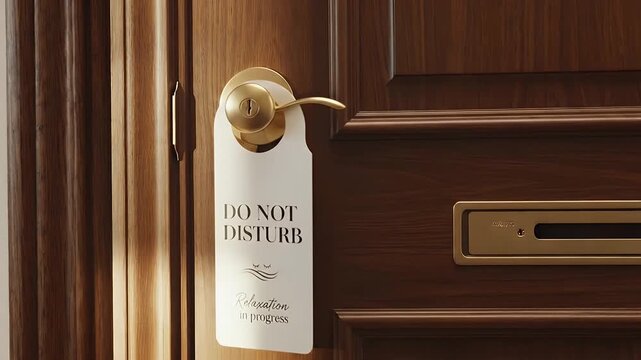 do not disturb door tag on wooden hotel door closeup