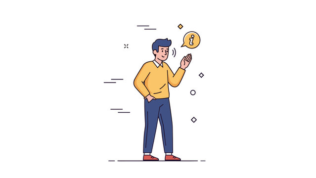 Young caucasian male cartoon character offering information