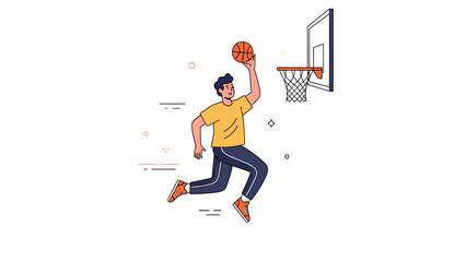 Obraz premium Young caucasian male cartoon dunking basketball illustration