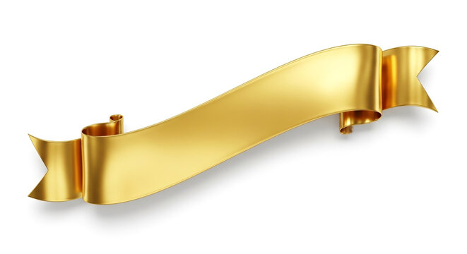 Stylish golden ribbon banner angled for dynamic design use, ideal for titles, awards, and celebratory graphics.