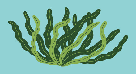 Obraz premium Green Wavy Seaweed Underwater Illustration on Blue Background