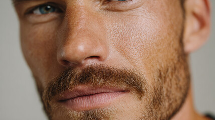 Obraz premium Close-up portrait of confident man with beard and clear complexion