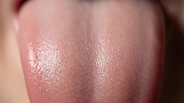 macro tongue close-up: detailed pink tongue texture and moisture