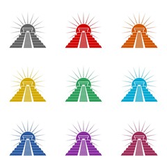Fototapeta premium Maya pyramid icon with sun icon isolated on white background. Set icons colorful