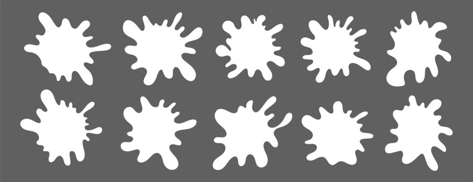 Water or milk puddle splash frame with organic blob shapes and fluid edge vector illustration set. Ideal for milk or paint spill designs with abstract wavy borders and stains.
