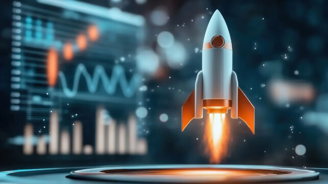 Abstract rocket launch and graph growing up