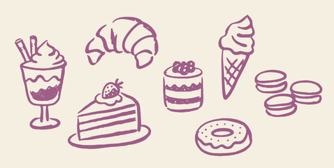 Dessert sweets set doodle vector illustration