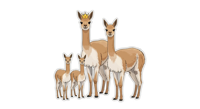 A Family of Vicu&ntilde;as with a Crown on the Head, Cartoon