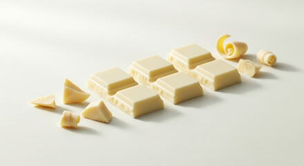 白背景に並んだホワイトチョコレートの塊（お菓子作り・素材・バレンタイン）