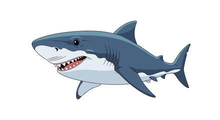 Fototapeta premium Large great white shark with a powerful body and sharp teeth swimming through the deep blue ocean water.