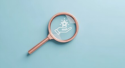 Magnifying Glass Focuses on Hand Holding Star Icon